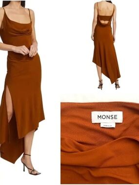 MONSE Burnt Orange Asymmetrical Slip Dress